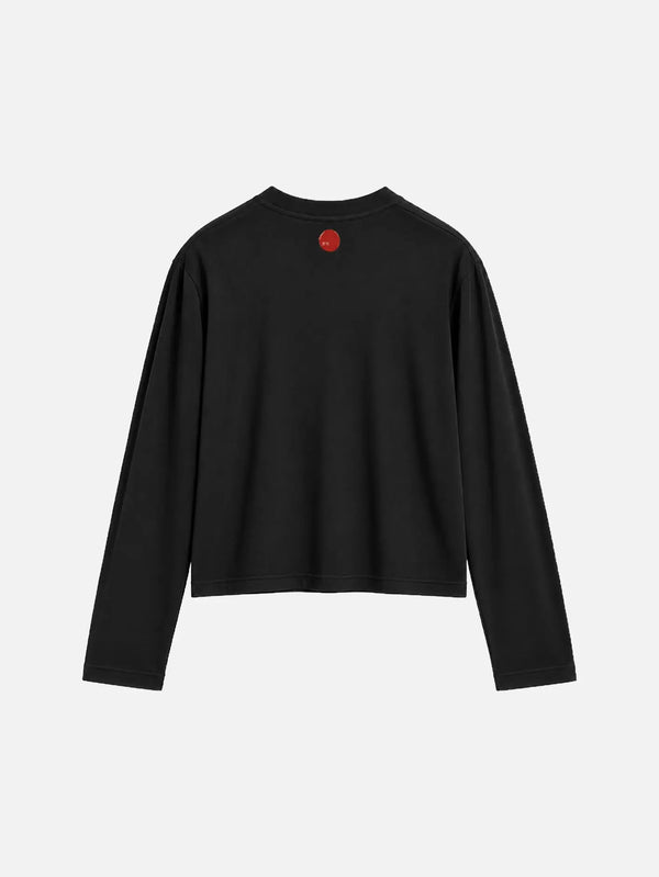 shopi go Itoshima Cropped Logsleeve T-Shirt - Black – siyah, arka görünüm