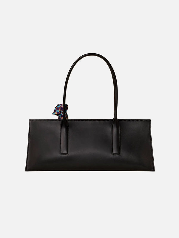 SERENA CARJEN The Jasmine - Black – önden görünüm, siyah deri çanta, renkli fular detayı