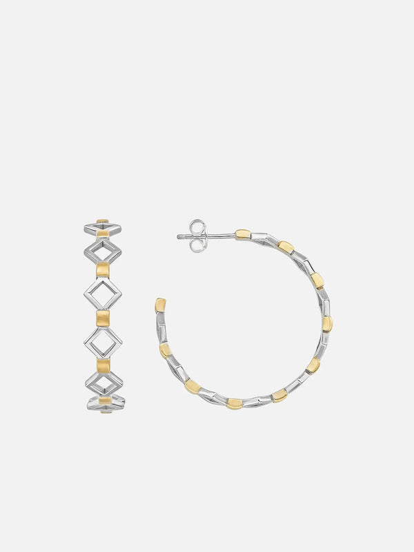 X STUDIO Silhouette Hoop Earrings – Gold/Silver, 2'li küpe seti, yandan görünüm