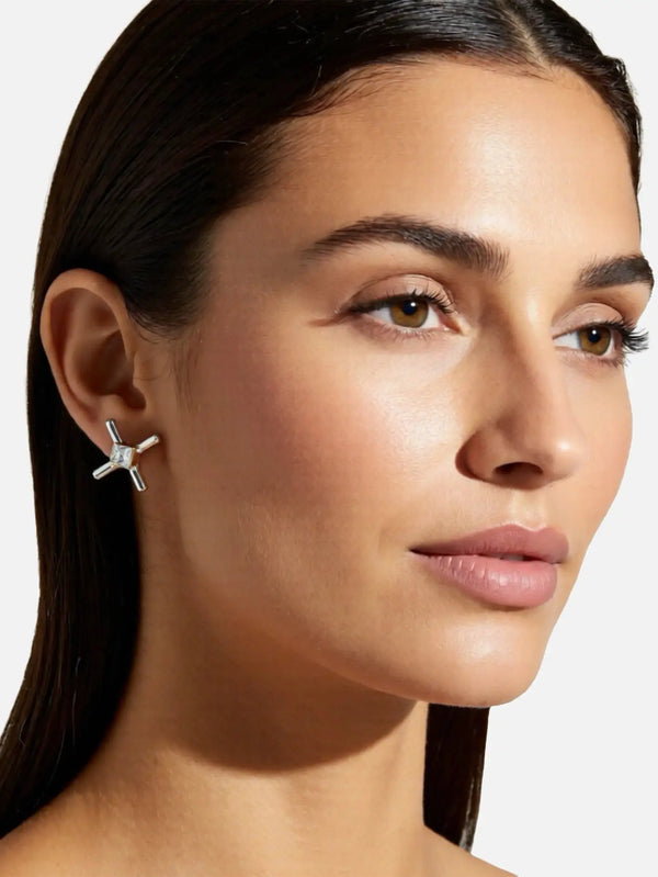 X STUDIO The X Sparkle Earrings - Gold/Silver – kulakta, yakın çekim