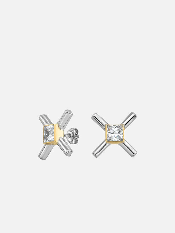 X STUDIO The X Sparkle Earrings – Gold/Silver, önden görünüm, iki adet