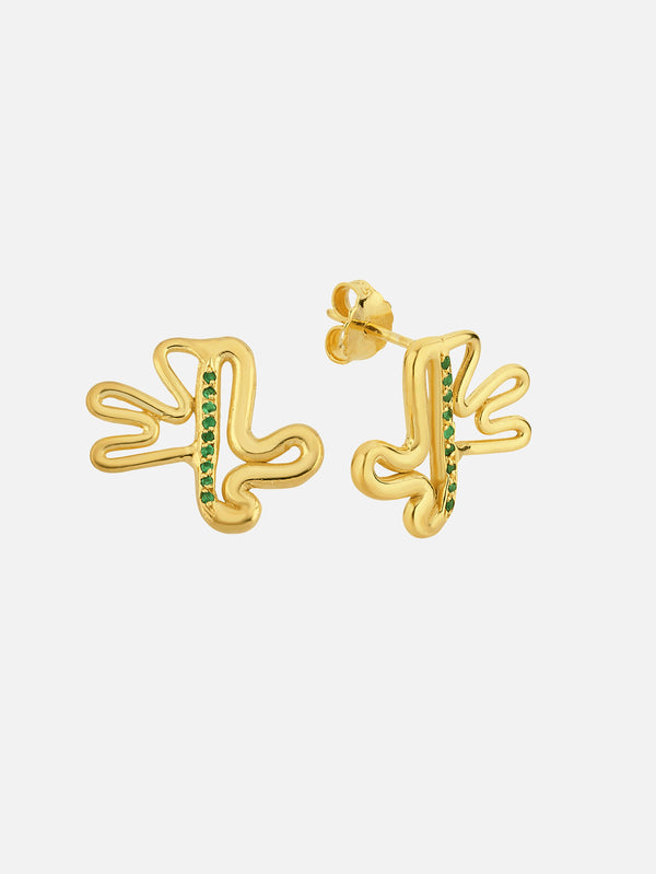 JEWELS FOR JOY - KÜPE - Yeşil tsavorit taşlı altın kaplama gümüş yaprak küpe - Feuille - shopi go'da!.
