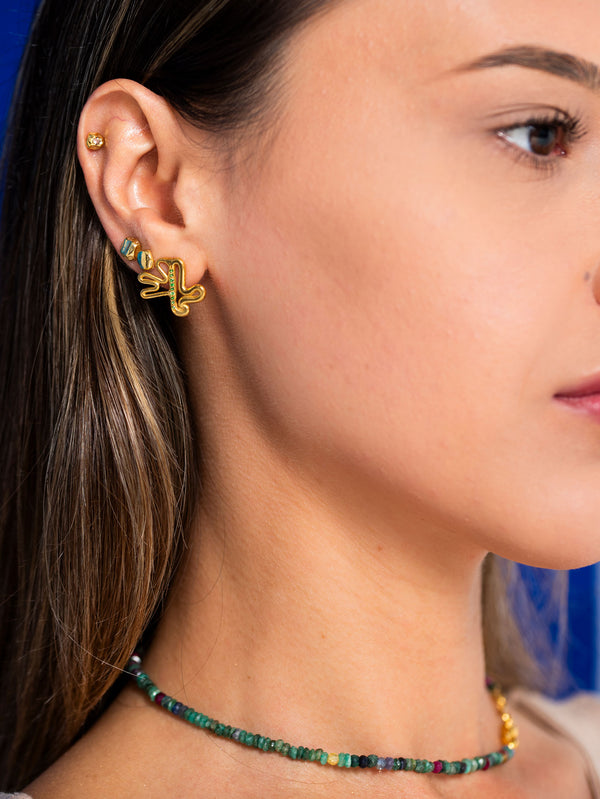 JEWELS FOR JOY - KÜPE - Yeşil tsavorit taşlı altın kaplama gümüş yaprak küpe - Feuille - shopi go'da!.
