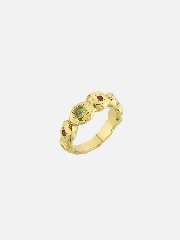 JEWELS FOR JOY - YÜZÜK - Peridot and Ruby Stone Gold-Plated Silver Ring - Ludicrum - shopi go'da!.