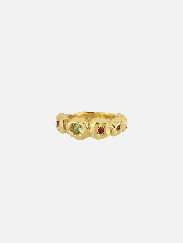 JEWELS FOR JOY - YÜZÜK - Peridot and Ruby Stone Gold-Plated Silver Ring - Ludicrum - shopi go'da!.