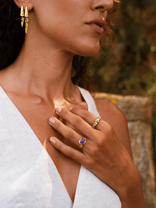 JEWELS FOR JOY - YÜZÜK - Peridot and Ruby Stone Gold-Plated Silver Ring - Ludicrum - shopi go'da!.