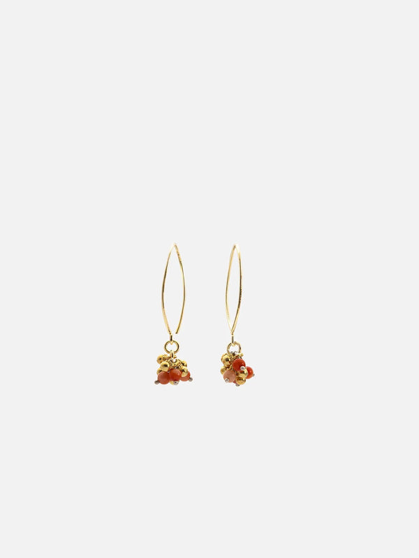 JIN Fish Earrings – altın, 2 adet, boncuklu sarkıtlar, önden görünüm