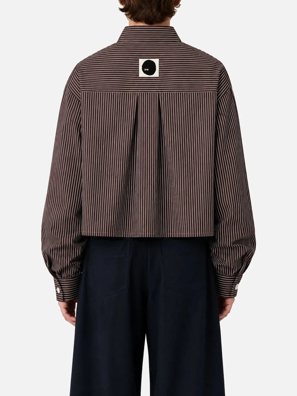 shopi go Sumida Boxy Shirt – koyu kahverengi ve beyaz, arka görünüm