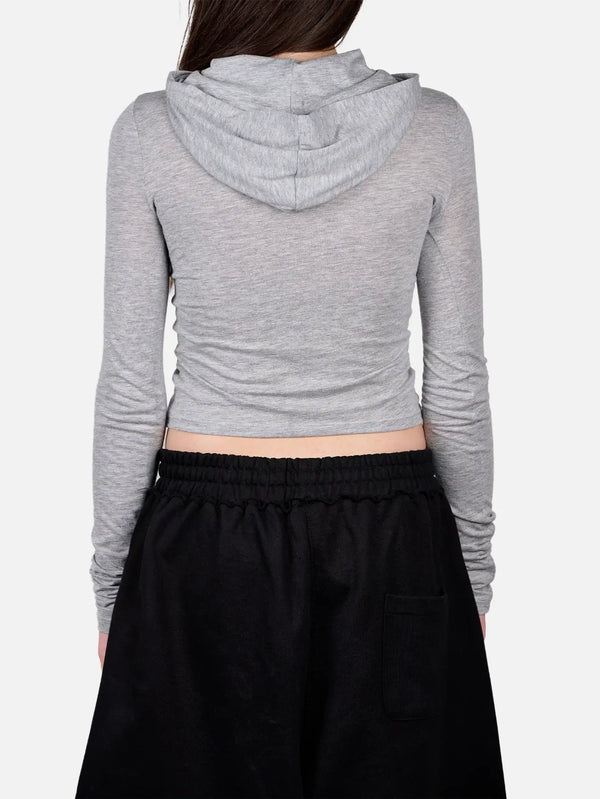 shopi go Nara Second Skin Hoodie Top - Melange Grey – arka görünüm, kapüşonlu, uzun kollu