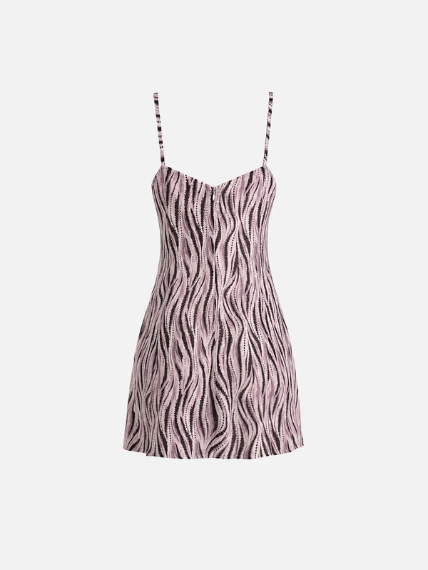 SLOWBURN Lola Dress – pembe zebra desenli, ön görünüm