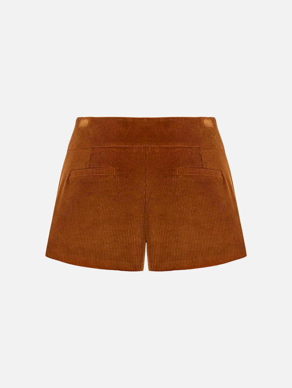 MANAS STUDIO - ŞORT - Lynx Velvet Mini Shorts - Terracotta - shopi go'da!.