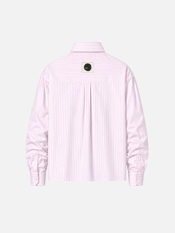 shopi go Meguro Regular Shirt - Pink & White – arka görünüm, çizgili tasarım