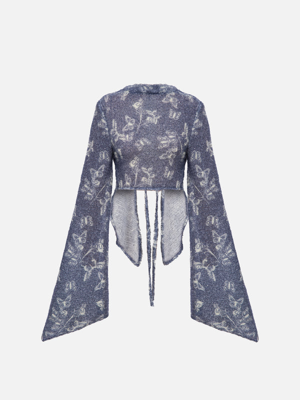 MI MAGIC LOVE - BLUZ - Cecillia Knit Top - Blue Butterfly Patterned - shopi go'da!.