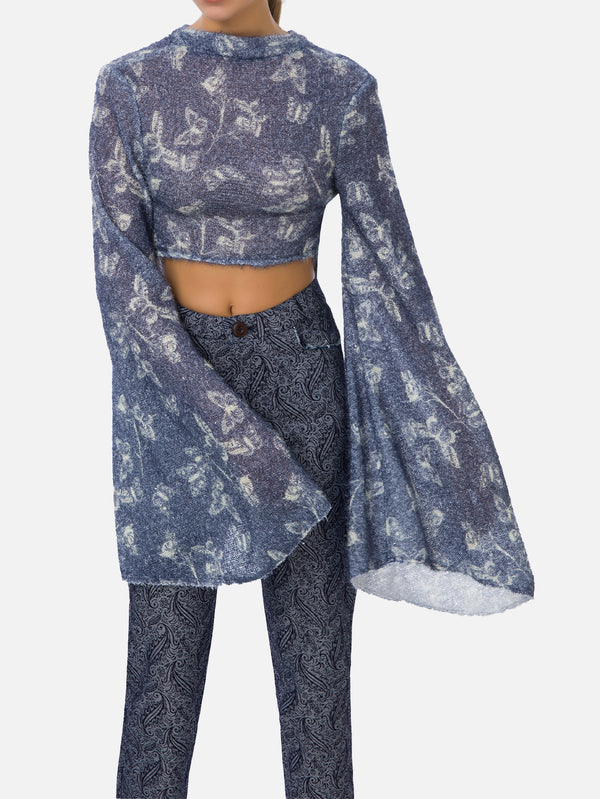 MI MAGIC LOVE - BLUZ - Cecillia Knit Top - Blue Butterfly Patterned - shopi go'da!.