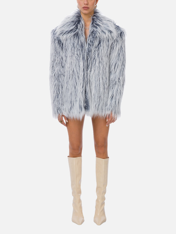 MI MAGIC LOVE - CEKET - Rare Midi Fur Jacket - Ice Blue - shopi go'da!.