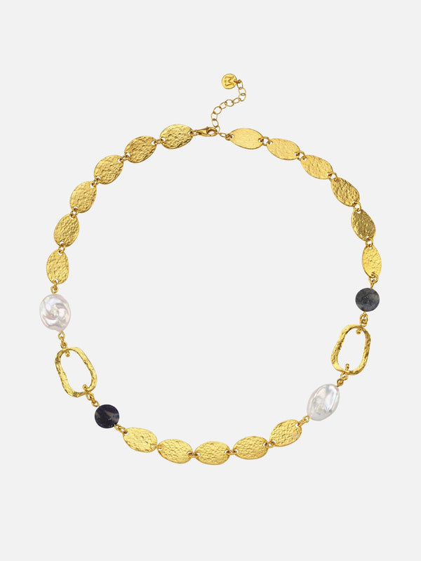 MICHAEL'S - KOLYE - Hand Hammered Labradorite & Pearl Necklace - shopi go'da!.
