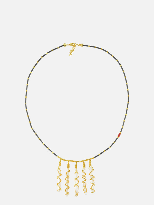 MICHAEL'S - KOLYE - Hematite Stick Pearls Dangle Necklace - shopi go'da!.