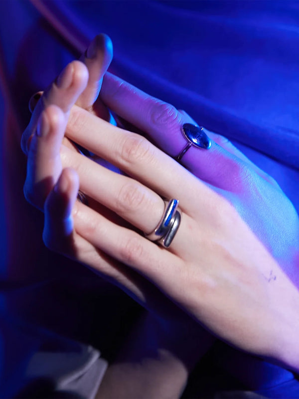 MISHKA - YÜZÜK - Blue Edge Ring  - Silver - shopi go'da!.