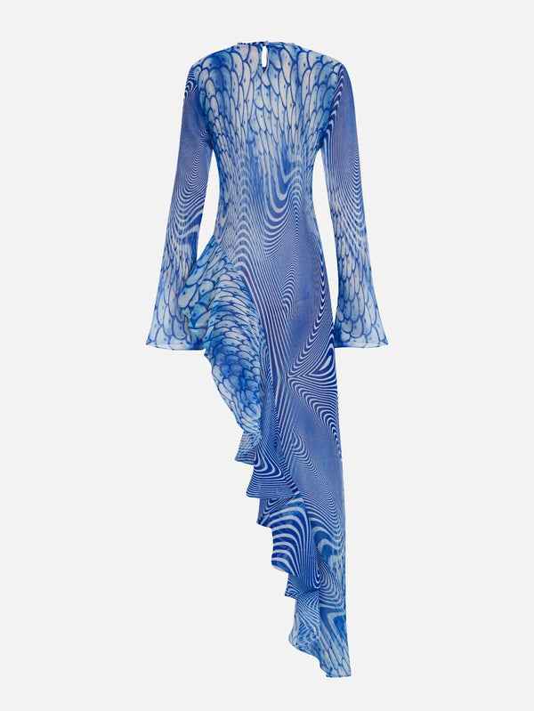 MI MAGIC LOVE Nalu Blue Patterned Dress – mavi, arkadan görünüm