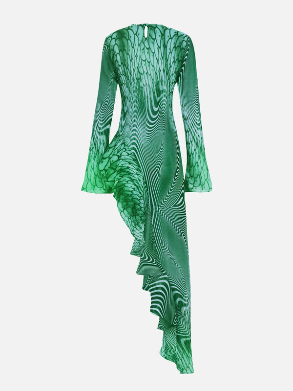 MI MAGIC LOVE Nalu Green Patterned Dress – yeşil, arka görünüm