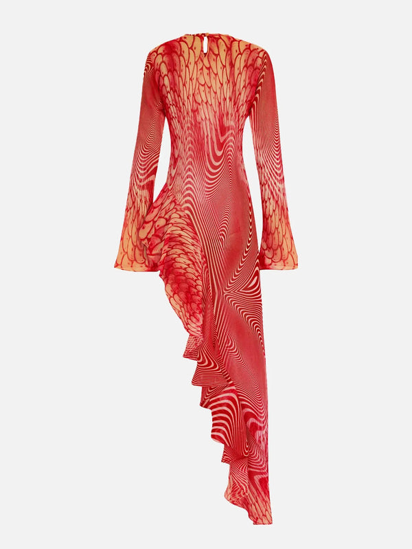 MI MAGIC LOVE Nalu Red Patterned Dress – kırmızı, arka görünüm