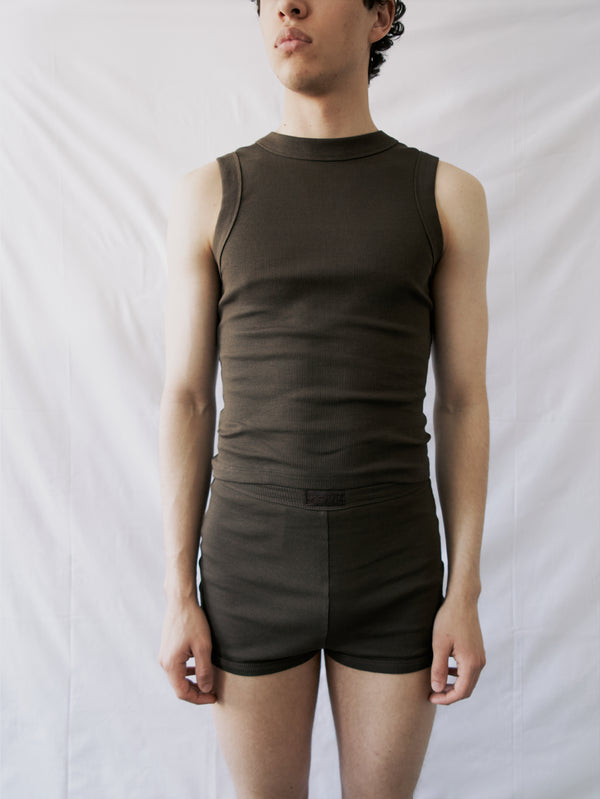 NENNI, Ribbed Cotton Tank Top - Brown, ATLET, shopi go'da!