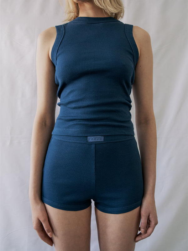 NENNI, Ribbed Cotton Tank Top - Blue, ATLET, shopi go'da!