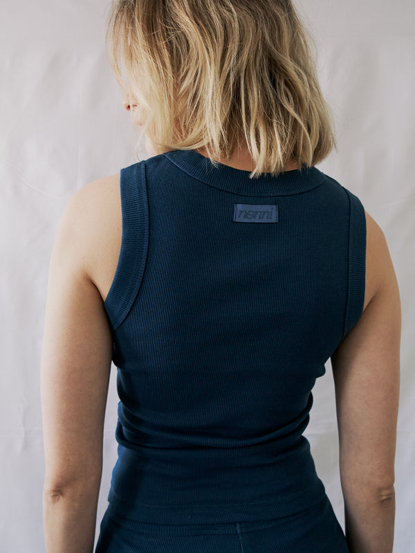 NENNI, Ribbed Cotton Tank Top - Blue, ATLET, shopi go'da!