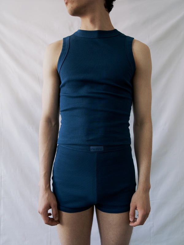 NENNI, Ribbed Cotton Short - Blue, ŞORT, shopi go'da!