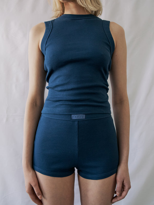 NENNI, Ribbed Cotton Short - Blue, ŞORT, shopi go'da!