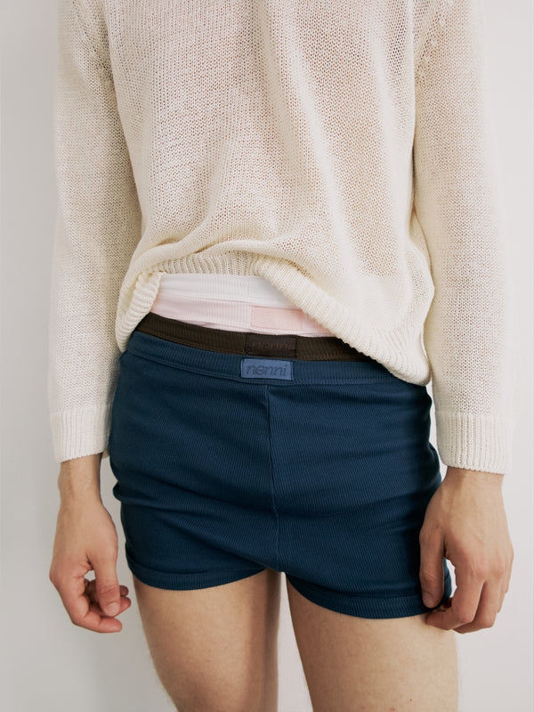 NENNI, Ribbed Cotton Short - Blue, ŞORT, shopi go'da!