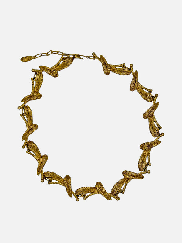NES VINTAGE - KOLYE - Vintage Gold Plated Feather Pattern Necklace - shopi go'da!.
