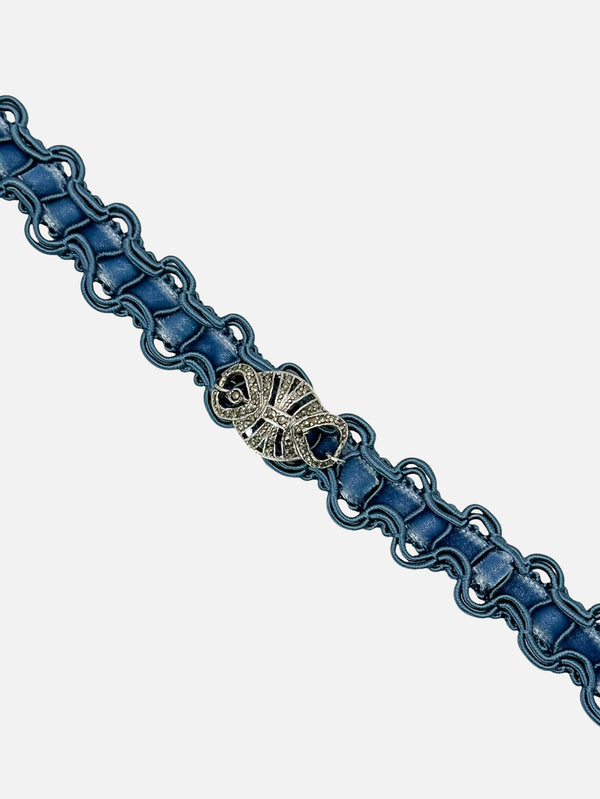 NES VINTAGE - KOLYE - French Blue Velvet Choker With Vintage Marchasite Charm - shopi go'da!.