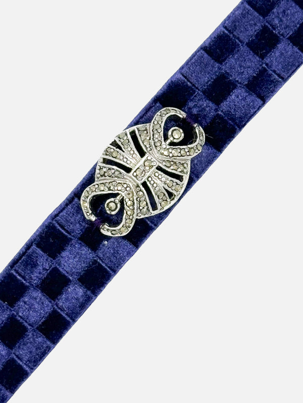 NES VINTAGE - KOLYE - French Purple Velvet Choker With Vintage Marchasite Charm - shopi go'da!.