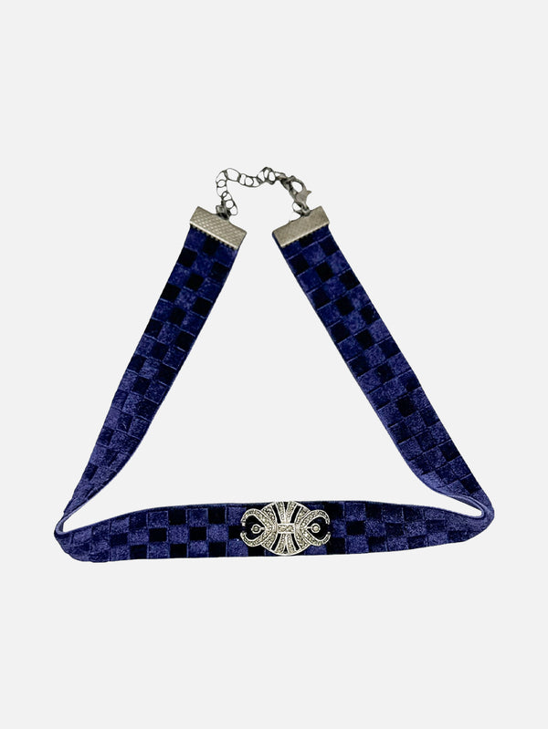 NES VINTAGE - KOLYE - French Purple Velvet Choker With Vintage Marchasite Charm - shopi go'da!.