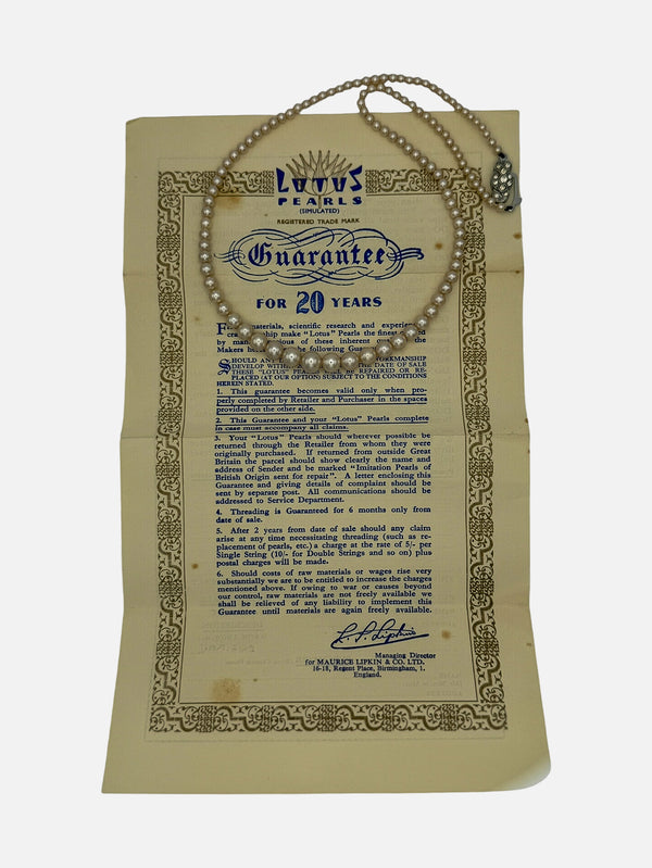 NES VINTAGE - KOLYE - Vintage Signed LOTUS Simulated Pearl Necklace With Silver Clasp - shopi go'da!.