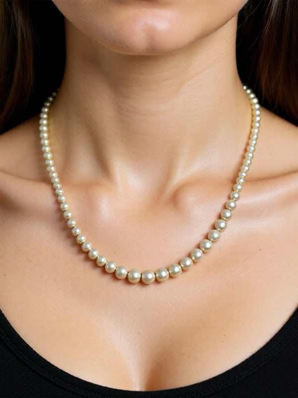 NES VINTAGE - KOLYE - Vintage Signed LOTUS Simulated Pearl Necklace With Silver Clasp - shopi go'da!.
