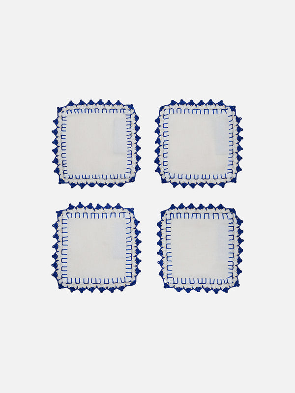 OHM HANDMADE - BARDAK ALTLIĞI - Bardak Altliği 4'Lü Set - Beyaz Mavi - shopi go'da!.