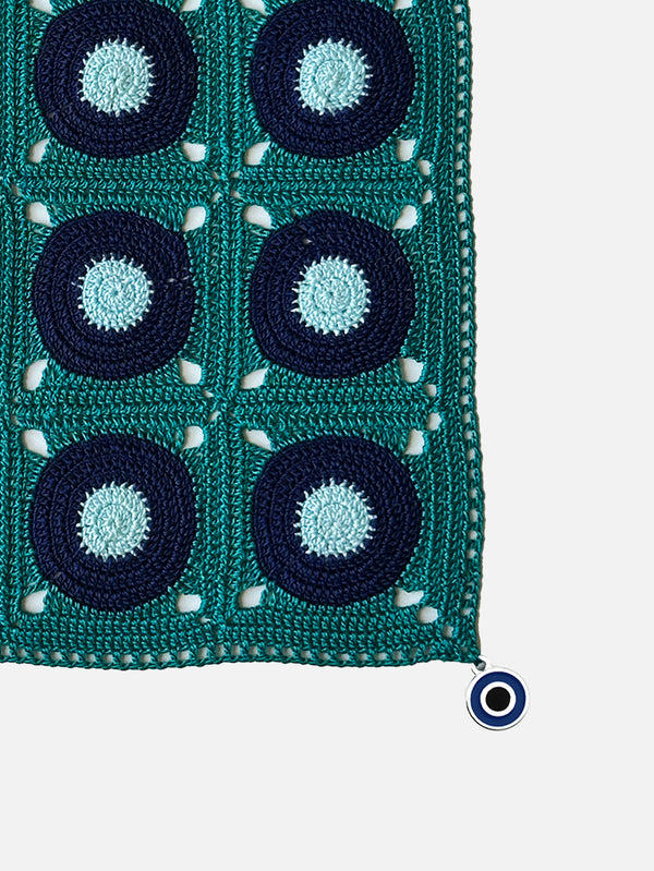 OHM HANDMADE - DANTEL ÖRTÜ - Evil Eye Dantel Örtü - Yeşil Lacivert Mavi - shopi go'da!.