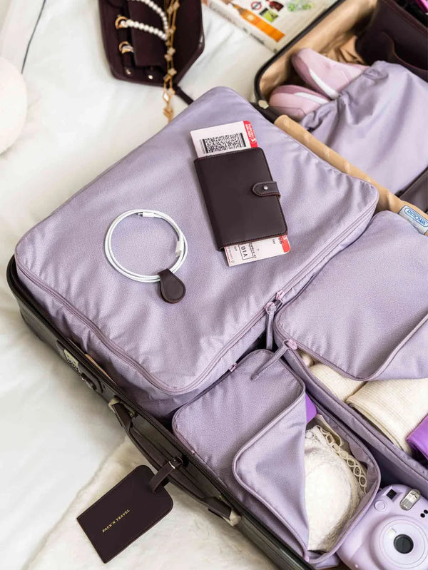 PACK'N TRAVEL - VALİZ DÜZENLEYİCİ SET - Pasaport Kılıfı ve Valiz Tagi - Mürdüm - shopi go'da!.