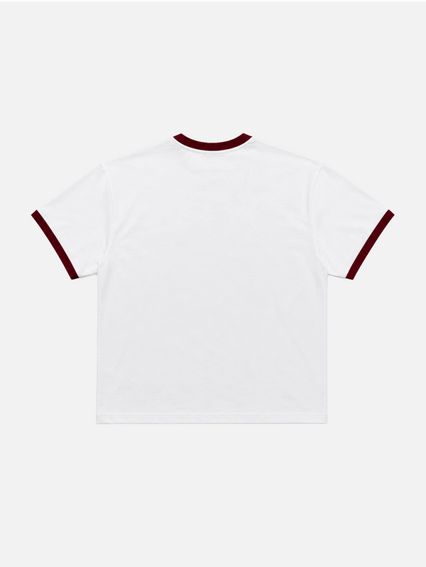Piped Tee - White/Burgundy