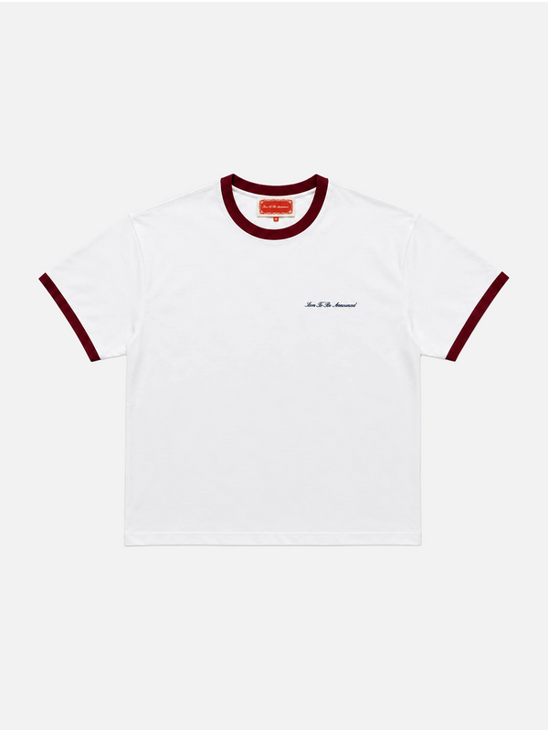 Piped Tee - White/Burgundy