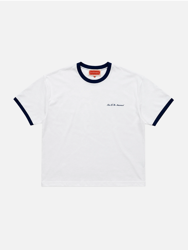 Piped Tee - White/Navy