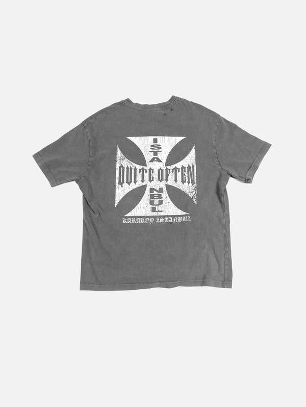 QUITEOFTEN - T-SHIRT - Distress Cross Tee - Grey - shopi go'da!.