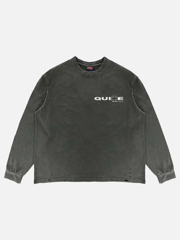 QUITEOFTEN - T-SHIRT - Distressed Cross Longsleeve - Grey - shopi go'da!.