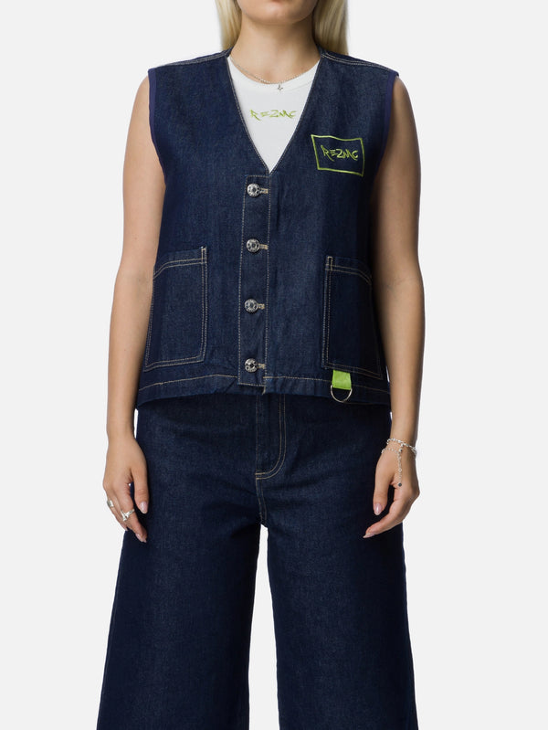 RE2MC - YELEK - Denim Yelek - Mavi - shopi go'da!.