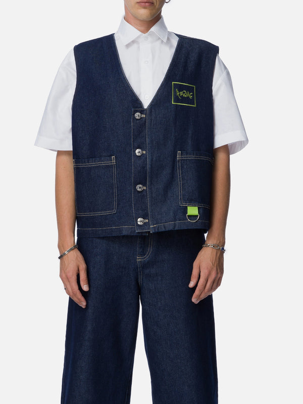 RE2MC - YELEK - Denim Yelek - Mavi - shopi go'da!.