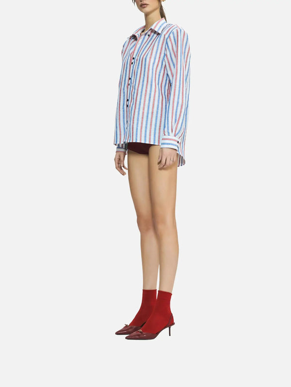 MI MAGIC LOVE Ease Red Striped Boyfriend Shirt – kırmızı çizgili, yan görünüm