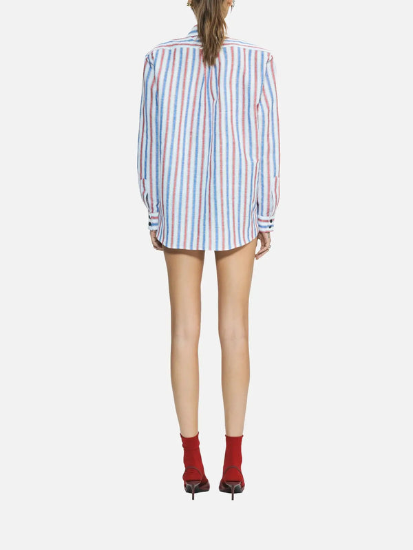 shopi go MI MAGIC LOVE Ease Red Striped Boyfriend Shirt – kırmızı çizgili, arka görünüm