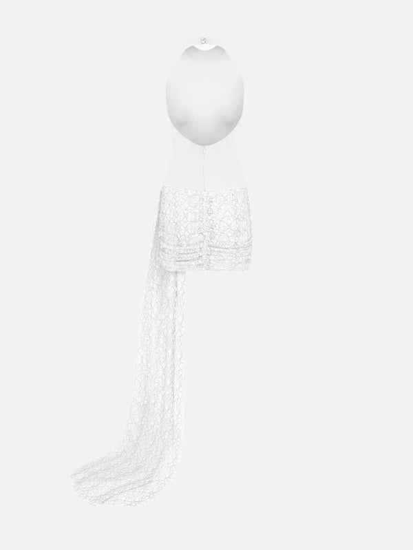 MI MAGIC LOVE Rua White Dress – beyaz, arka görünüm, dantel trenli